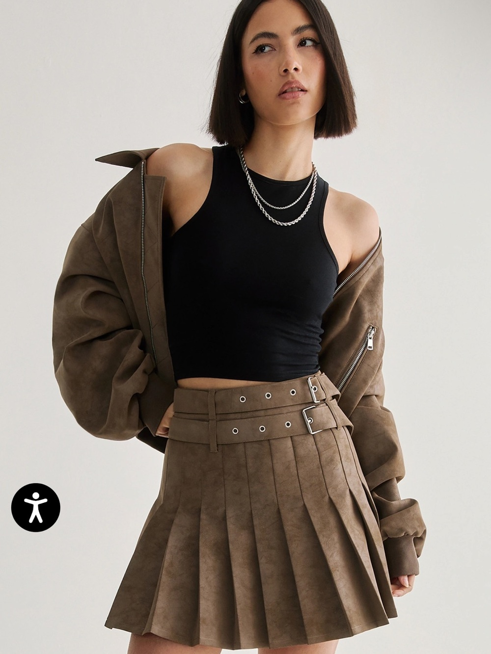 Nasty Gal Brown Faux Leather Pleated Skirt